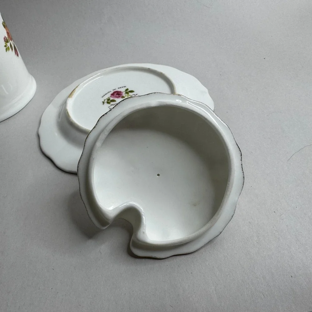 Cottage‎ Rose Fine Bone China Jam Honey Pot with Lid and Saucer Floral Taiwan